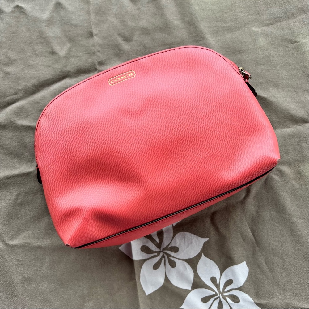 Coach Darcy Cosmetic Bag with Zippered Dome Top in Peach Leather